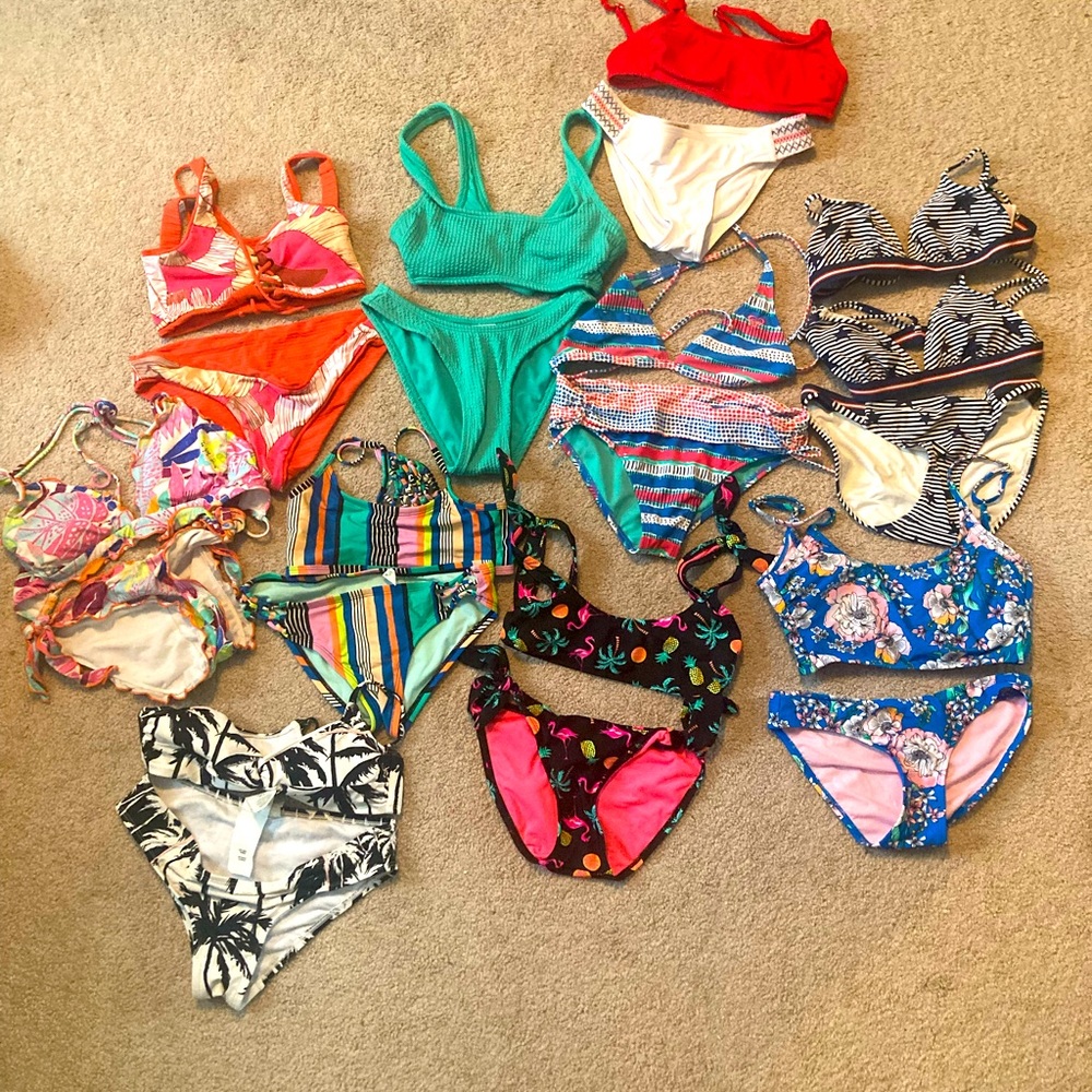 10 bikinis + extra tops + bottoms! Teen size xs/s. Hobie, Roxie, Xhiliration